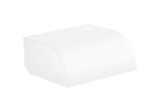 Toilettenpapierhalter von AXOR in mattem Weiß mit geschwungener Form und abdeckendem Deckel, geeignet zur Wandmontage in Badezimmern.